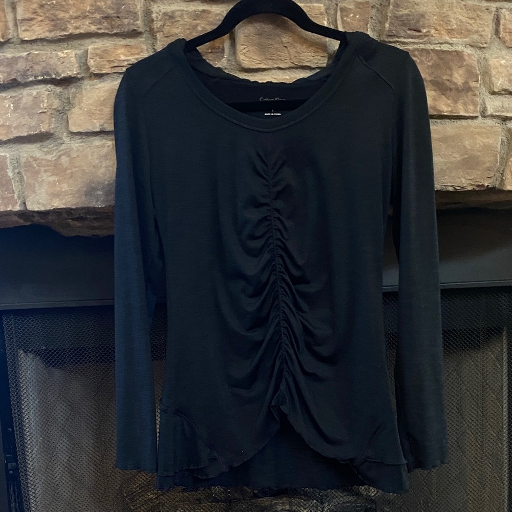 Calvin Klein Black Ruched Long Sleeve top hoodie. Size small